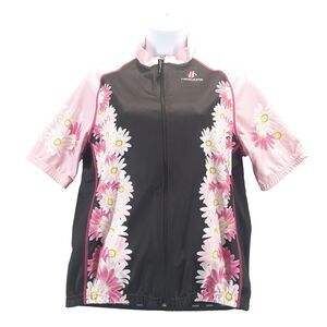 Hincapie Cycling Jersey Women XL Floral Black Pink Daisy Full Zip Short Sleeve